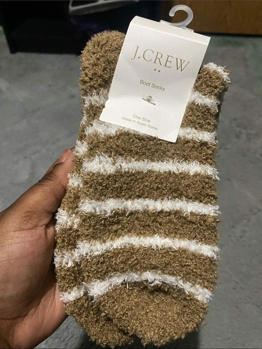 J. Crew Cozy Tan & White Striped Socks
